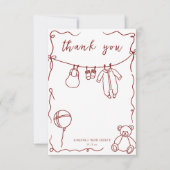 手引き赤ちゃん服の赤ちゃんシャワー感謝していユー サンキューカード (正面)
