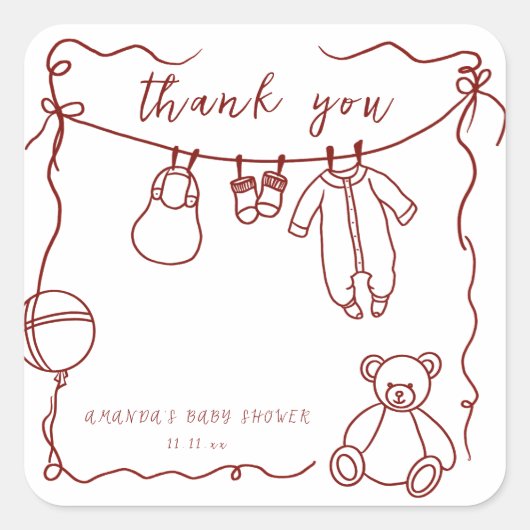 手引き赤ちゃん服の赤ちゃんシャワー感謝していユー スクエアシール (正面)