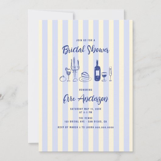手引き食イタリアン品ストライプのブライダルシャワー 招待状 (正面)