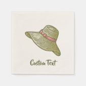 手引き麦藁帽子イエロー スタンダードカクテルナプキン (正面)