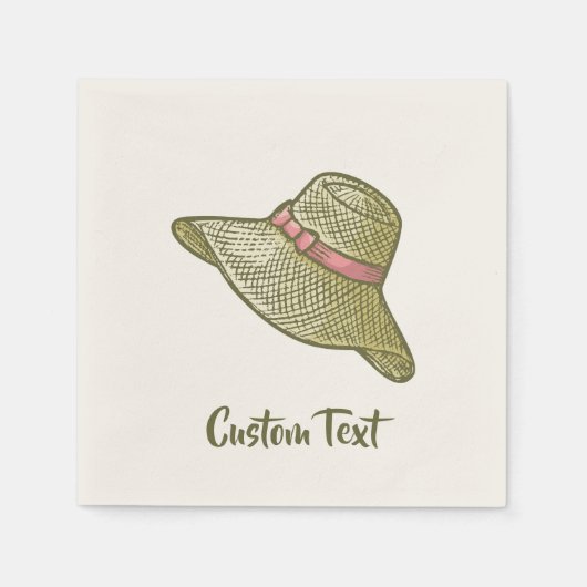 手引き麦藁帽子イエロー スタンダードカクテルナプキン (正面)