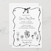 手引き黒弓ベビーシャワー 招待状 (正面/裏面)