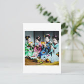 手彩ヴィンテージ芸者集まり ポストカード (スタンド正面)