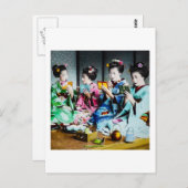 手彩ヴィンテージ芸者集まり ポストカード (正面/裏面)