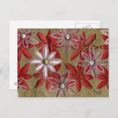手彫りキルティングレッドとピンクの花 ポストカード (正面/裏面)