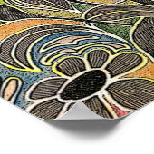 手彫り葉の花 – オレンジブルー ポスター (角)