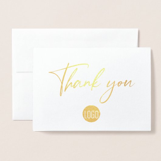 手感謝していに入れモダンた金ゴールドのロゴ 箔カード (封筒付き正面)
