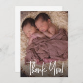 手打ちモダンツインズ写真ベビーシャワー サンキューカード (正面/裏面)