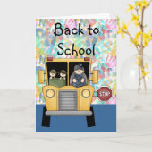 手押しとスクールバス新学期カード カード (黄色い花)