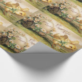 手押し車でイースター卵を引く鶏 ラッピングペーパー (角)