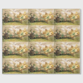 手押し車でイースター卵を引く鶏 ラッピングペーパー (フラット)