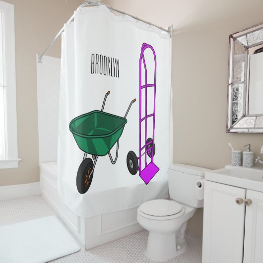 手押し車と手押しトロリー漫画イラストレーション シャワーカーテン (インサイチュ)