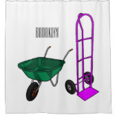 手押し車と手押しトロリー漫画イラストレーション シャワーカーテン (正面)