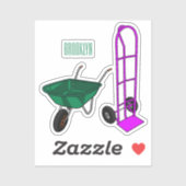 手押し車と手押しトロリー漫画イラストレーション シール (シート)