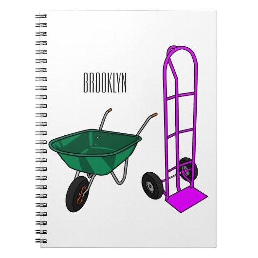 手押し車と手押しトロリー漫画イラストレーション ノートブック (正面)