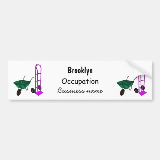 手押し車と手押しトロリー漫画イラストレーション バンパーステッカー (正面)