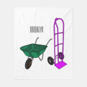 手押し車と手押しトロリー漫画イラストレーション フリースブランケット (正面)