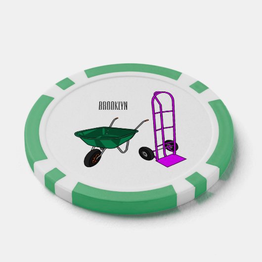 手押し車と手押しトロリー漫画イラストレーション ポーカーチップ (シングル)