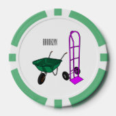 手押し車と手押しトロリー漫画イラストレーション ポーカーチップ (正面)