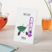 手押し車と手押しトロリー漫画イラストレーション 台座サイン (インサイチュ)