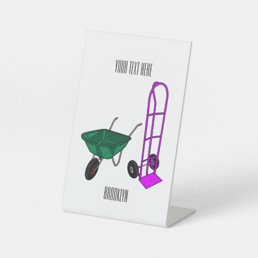 手押し車と手押しトロリー漫画イラストレーション 台座サイン (正面)