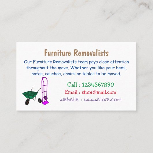 手押し車と手押しトロリー漫画イラストレーション 名刺 (正面)