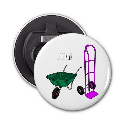 手押し車と手押しトロリー漫画イラストレーション 栓抜き (正面)