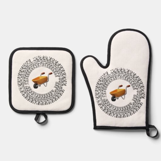 手押し車のドリフト、バーアウト 鍋つかみ&鍋敷きセット (正面)