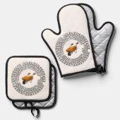 手押し車のドリフト、バーアウト 鍋つかみ&鍋敷きセット (正面/裏面)