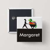 手押し車の女性のシェフの巨大な野菜はtaを…示します 缶バッジ (正面&裏面)