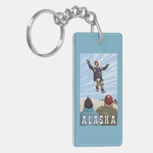 手押し車、アラスカ毛布のトスのヴィンテージ旅行 キーホルダー (正面左)