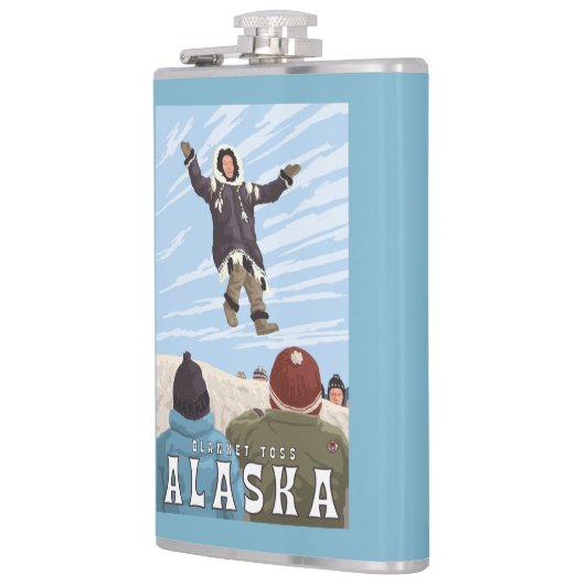 手押し車、アラスカ毛布のトスのヴィンテージ旅行 フラスク (左)