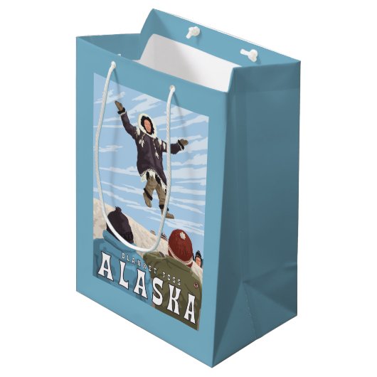 手押し車、アラスカ毛布のトスのヴィンテージ旅行 ミディアムペーパーバッグ (正面アングル)