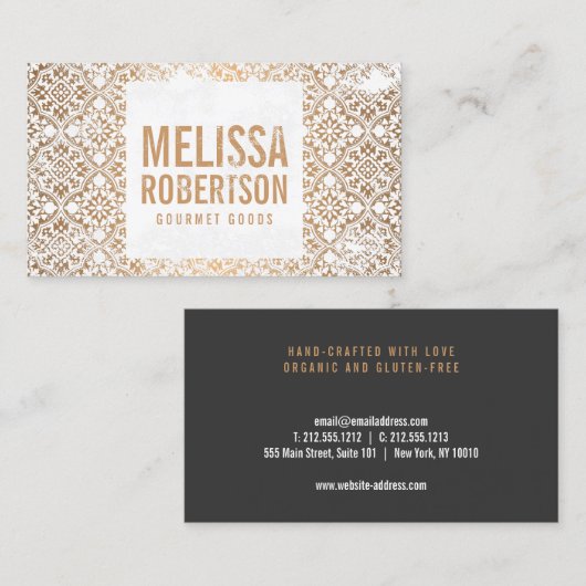 手押し銅と白のヴィンテージ模様 名刺 (正面/裏面)