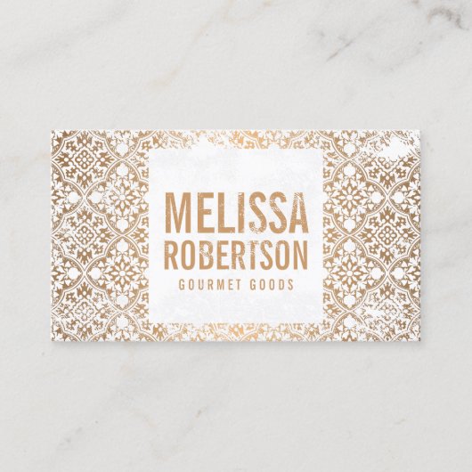 手押し銅と白のヴィンテージ模様 名刺 (正面)