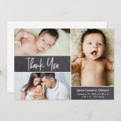 手押モダンし3フォトコラージュ赤ちゃんシャワー サンキューカード (正面/裏面)