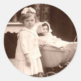 手押車を持つヴィンテージの写真の子供 ラウンドシール