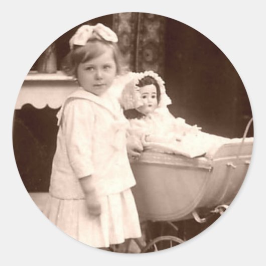 手押車を持つヴィンテージの写真の子供 ラウンドシール (正面)