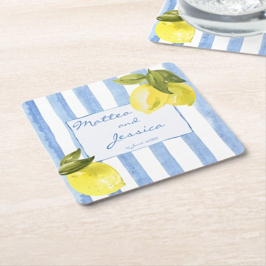 手拭いブルーストライプ結婚式の引き出物 スクエアペーパーコースター (アングル)