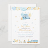 手持ち色彩の鮮やか男の赤ちゃんのおもちゃがベビーシャワーをドライブバイ インビテーションポストカード (正面/裏面)