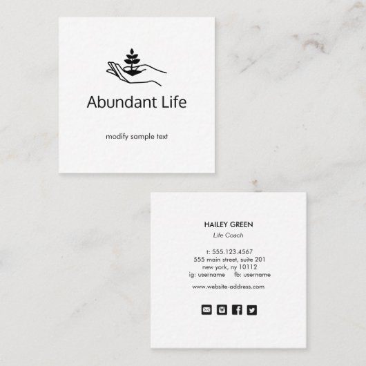 手持ち葉植物セラピスト相談 スクエア名刺 (正面/裏面)