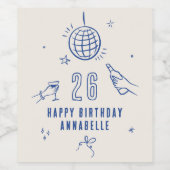 手描お洒落きアーチ誕生日ドリンクパーティー ワインラベル (シングルラベル)