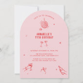 手描お洒落きアーチ誕生日ドリンクピンク赤 招待状 (裏面)