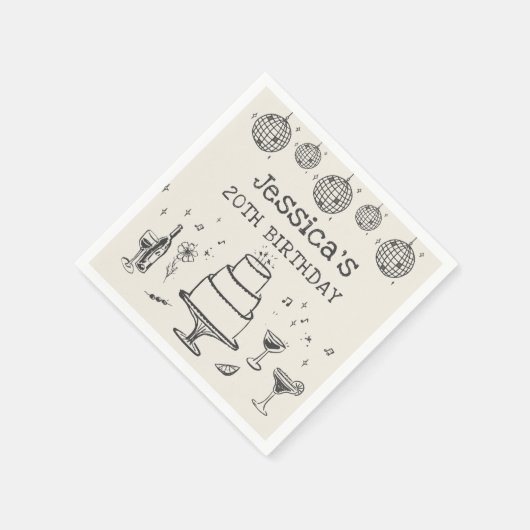 手描お洒落きカクテルファンキー誕生日 スタンダードカクテルナプキン (角)