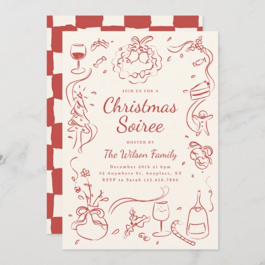 手描お洒落きクリスマスパーティの招待状 招待状 (正面/裏面)