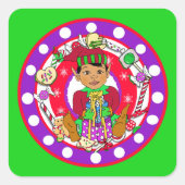 手描お洒落きクリスマス小妖精や小人 スクエアシール (正面)