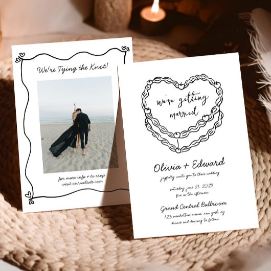 手描お洒落きケーキ写真結婚の 招待状