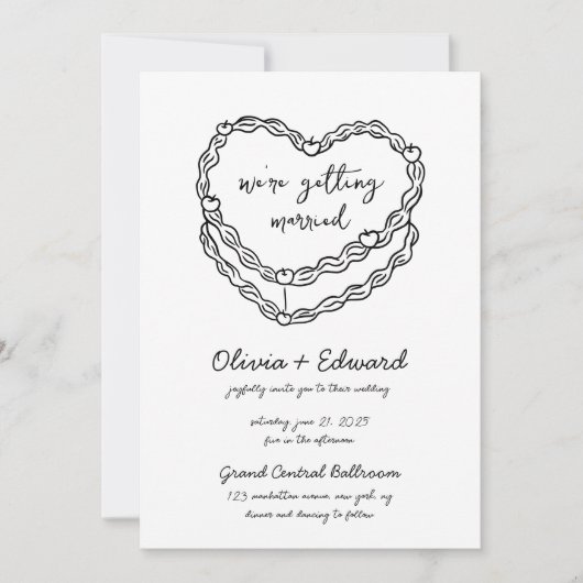 手描お洒落きケーキ写真結婚の 招待状 (正面)