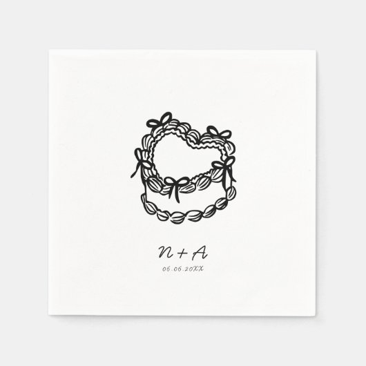 手描お洒落きケーキ結婚ズ スタンダードカクテルナプキン (正面)
