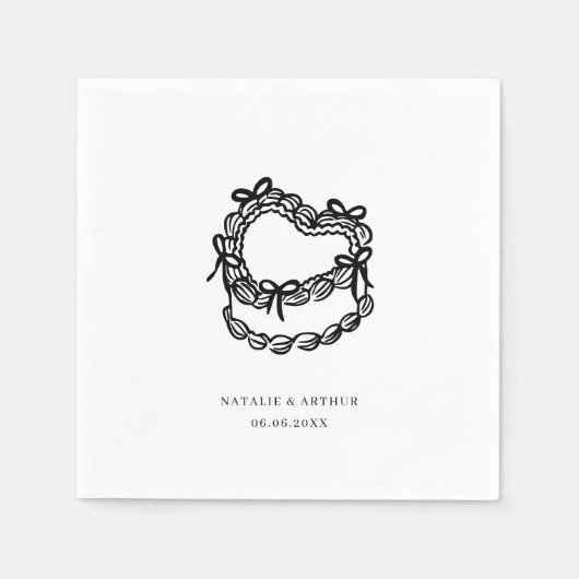 手描お洒落きケーキ結婚ズ スタンダードカクテルナプキン (正面)